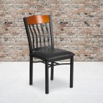 Eclipse Series Vertical Back Black Metal and Cherry Wood Restaurant Chair with Black Vinyl Seat