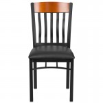 Eclipse Series Vertical Back Black Metal and Cherry Wood Restaurant Chair with Black Vinyl Seat