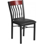 Eclipse Series Vertical Back Black Metal and Mahogany Wood Restaurant Chair with Black Vinyl Seat