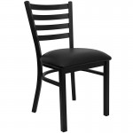 Black Ladder Back Metal Restaurant Chair - Black Vinyl Seat