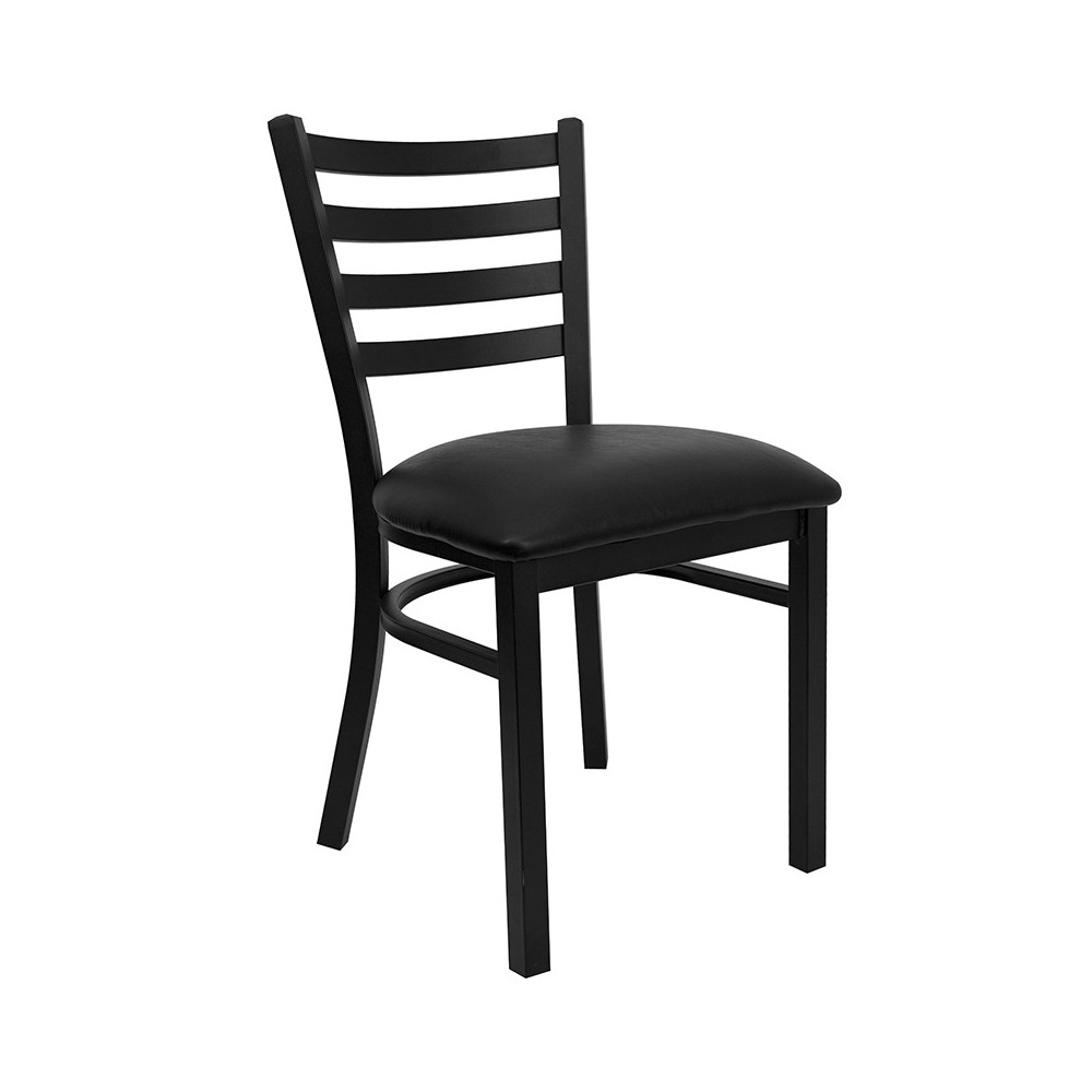 Black Ladder Back Metal Restaurant Chair - Black Vinyl Seat