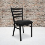 Black Ladder Back Metal Restaurant Chair - Black Vinyl Seat