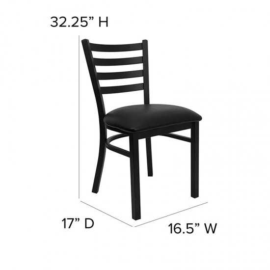 Black Ladder Back Metal Restaurant Chair - Black Vinyl Seat