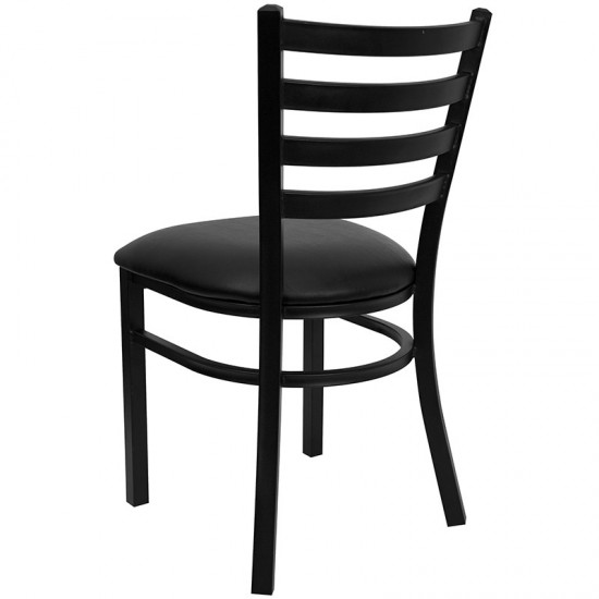 Black Ladder Back Metal Restaurant Chair - Black Vinyl Seat