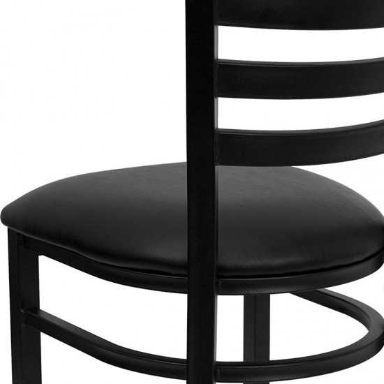 Black Ladder Back Metal Restaurant Chair - Black Vinyl Seat