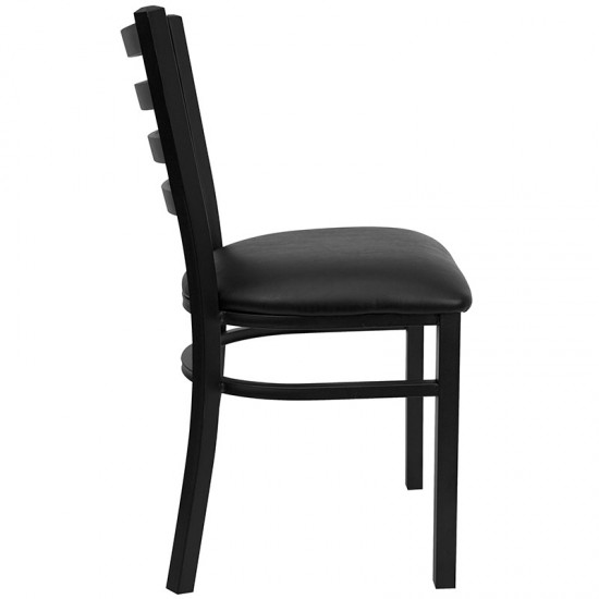 Black Ladder Back Metal Restaurant Chair - Black Vinyl Seat