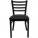 Black Ladder Back Metal Restaurant Chair - Black Vinyl Seat