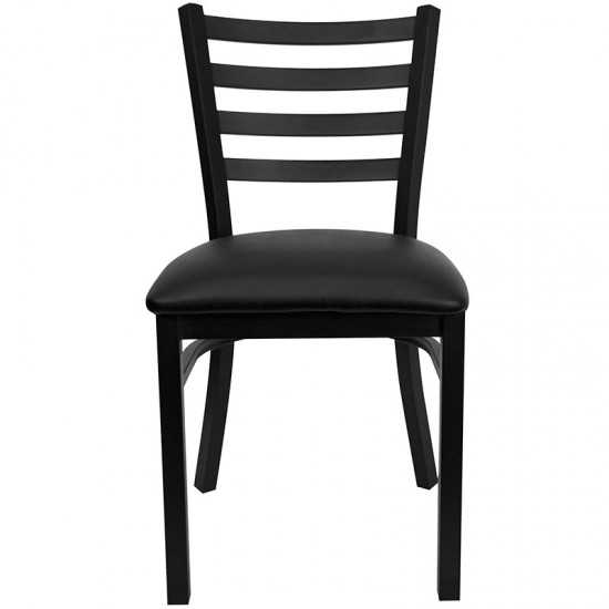 Black Ladder Back Metal Restaurant Chair - Black Vinyl Seat