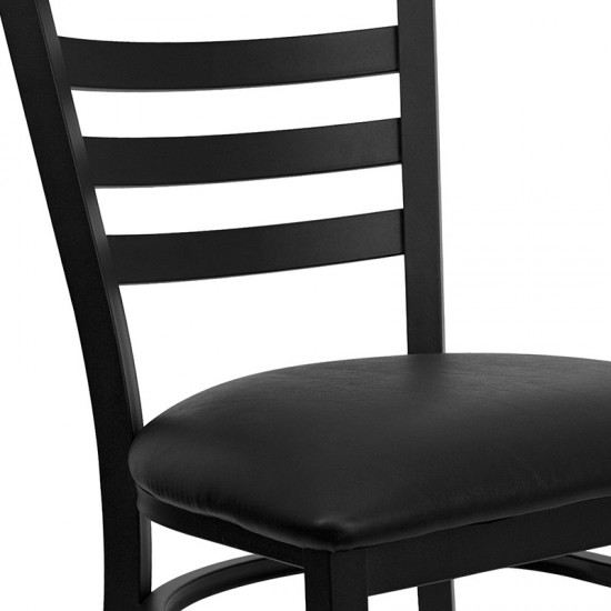 Black Ladder Back Metal Restaurant Chair - Black Vinyl Seat