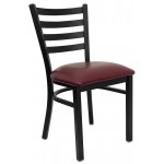 Black Ladder Back Metal Restaurant Chair - Burgundy Vinyl Seat