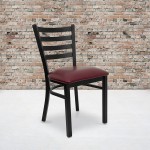 Black Ladder Back Metal Restaurant Chair - Burgundy Vinyl Seat