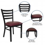 Black Ladder Back Metal Restaurant Chair - Burgundy Vinyl Seat