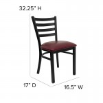 Black Ladder Back Metal Restaurant Chair - Burgundy Vinyl Seat