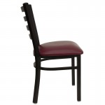 Black Ladder Back Metal Restaurant Chair - Burgundy Vinyl Seat