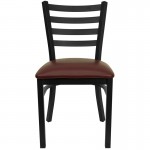 Black Ladder Back Metal Restaurant Chair - Burgundy Vinyl Seat