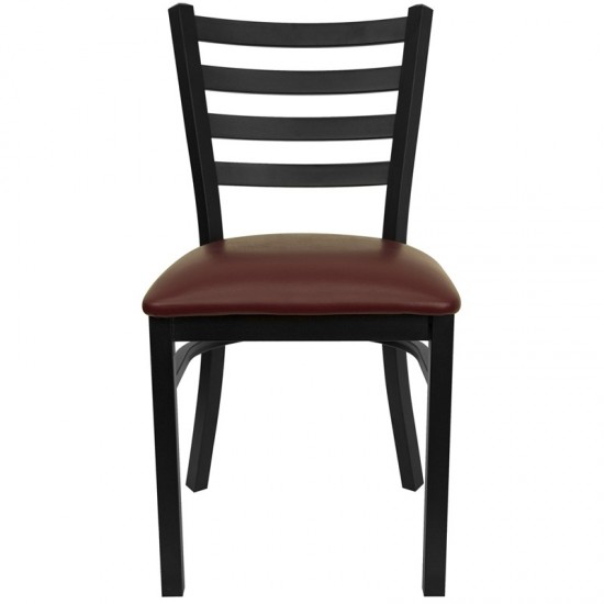 Black Ladder Back Metal Restaurant Chair - Burgundy Vinyl Seat