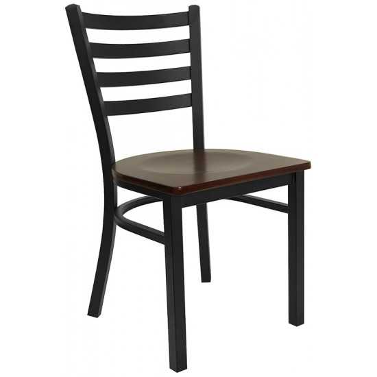 Black Ladder Back Metal Restaurant Chair - Mahogany Wood Seat