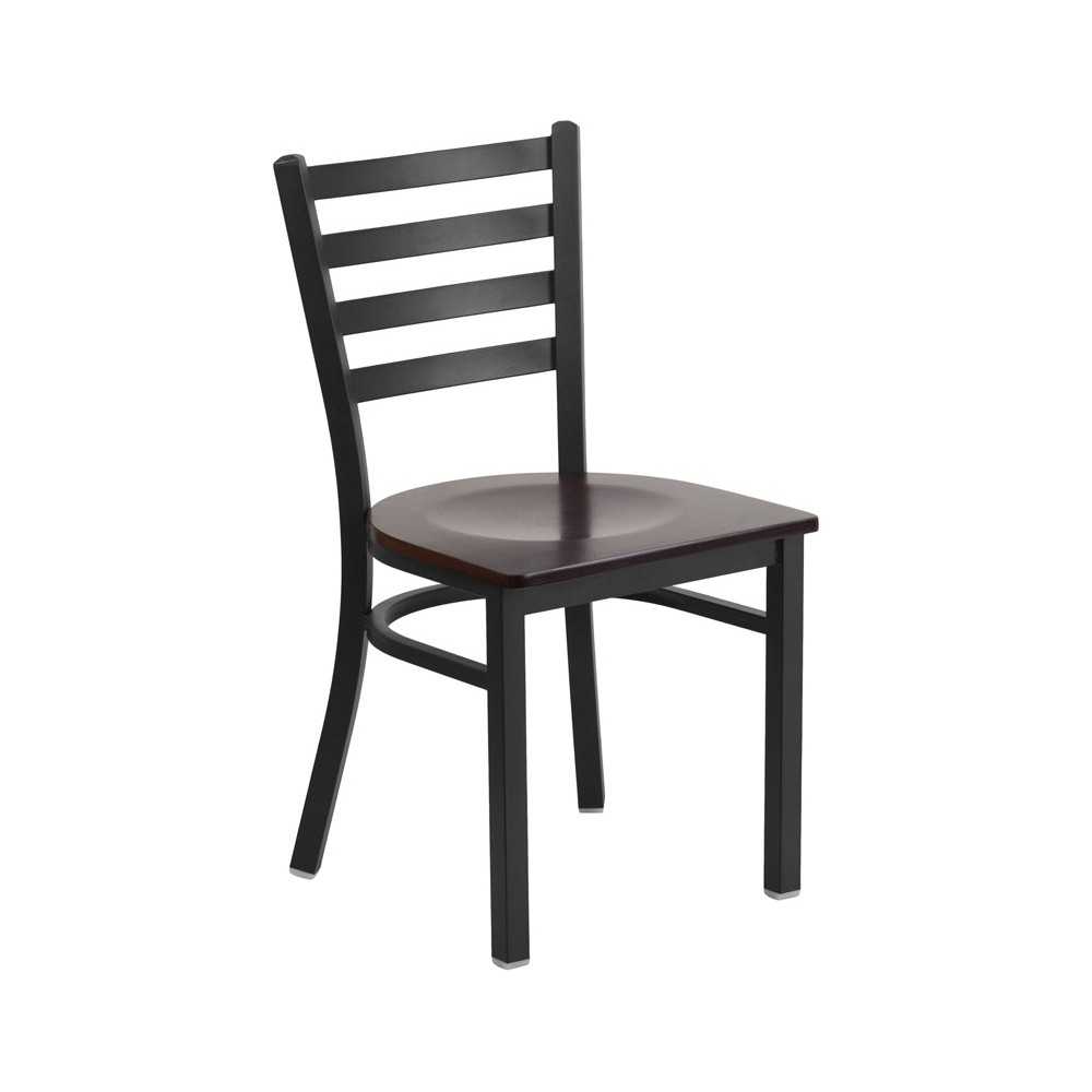 Black Ladder Back Metal Restaurant Chair - Walnut Wood Seat Black Ladder Back Metal Restaurant Chair - Walnut Wood Seat
