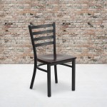Black Ladder Back Metal Restaurant Chair - Walnut Wood Seat