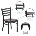 Black Ladder Back Metal Restaurant Chair - Walnut Wood Seat