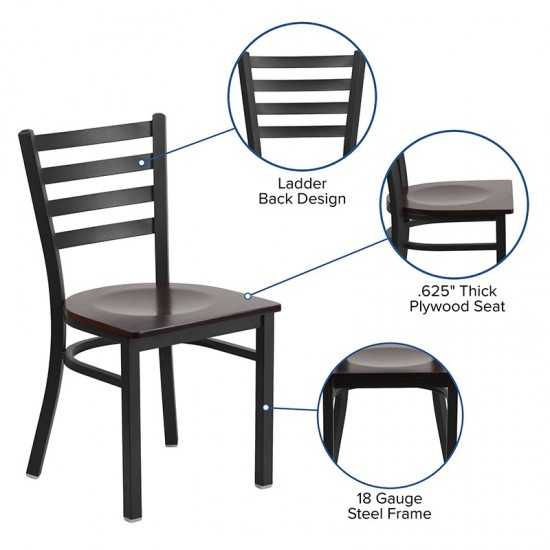 Black Ladder Back Metal Restaurant Chair - Walnut Wood Seat