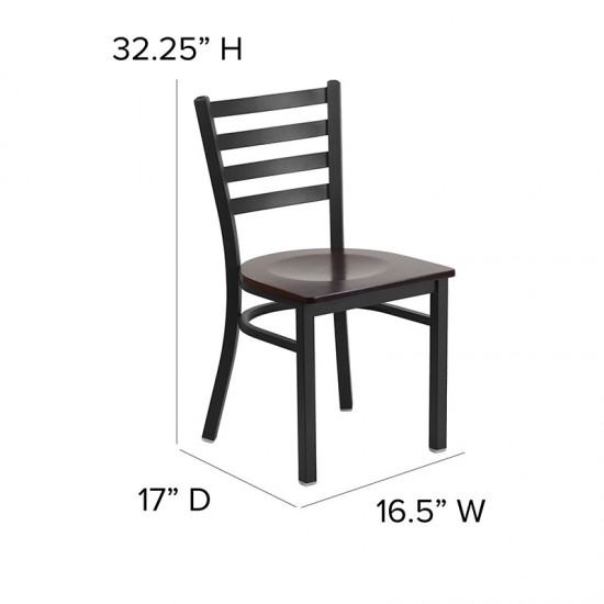Black Ladder Back Metal Restaurant Chair - Walnut Wood Seat