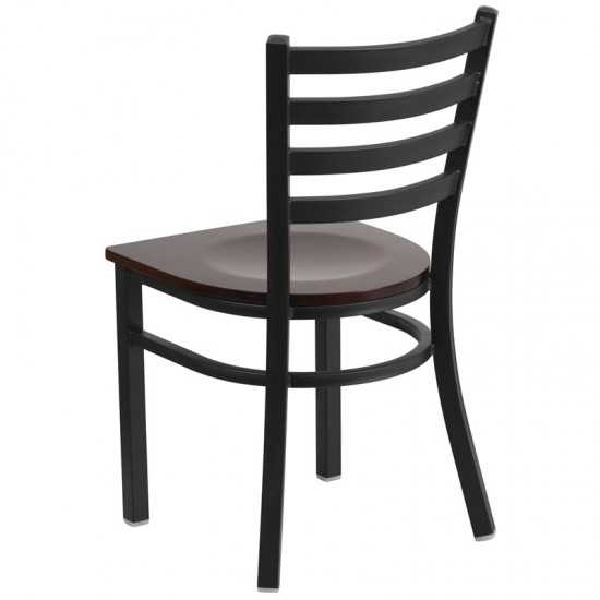 Black Ladder Back Metal Restaurant Chair - Walnut Wood Seat