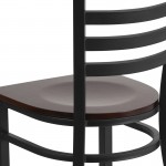 Black Ladder Back Metal Restaurant Chair - Walnut Wood Seat