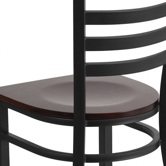 Black Ladder Back Metal Restaurant Chair - Walnut Wood Seat