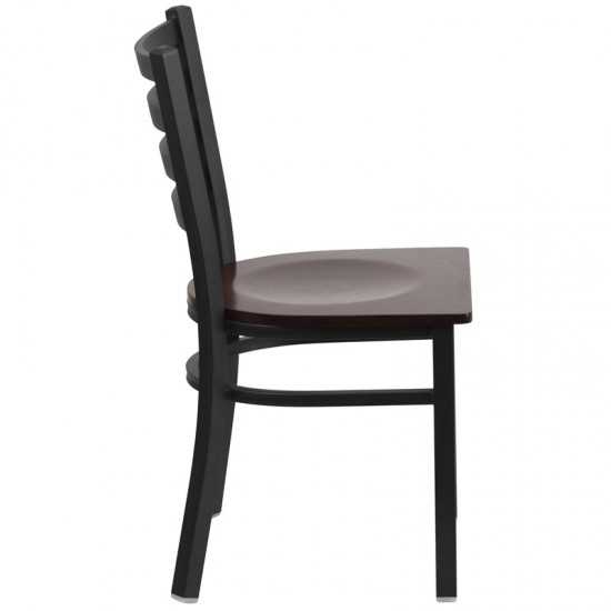 Black Ladder Back Metal Restaurant Chair - Walnut Wood Seat