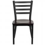 Black Ladder Back Metal Restaurant Chair - Walnut Wood Seat