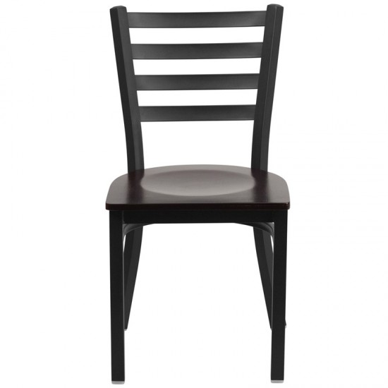 Black Ladder Back Metal Restaurant Chair - Walnut Wood Seat