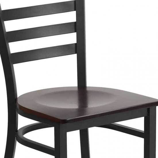 Black Ladder Back Metal Restaurant Chair - Walnut Wood Seat