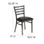 Clear Coated Ladder Back Metal Restaurant Chair - Black Vinyl Seat