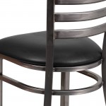 Clear Coated Ladder Back Metal Restaurant Chair - Black Vinyl Seat