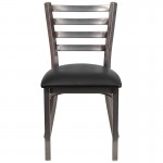 Clear Coated Ladder Back Metal Restaurant Chair - Black Vinyl Seat