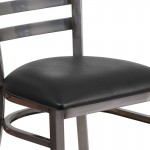 Clear Coated Ladder Back Metal Restaurant Chair - Black Vinyl Seat