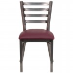 Clear Coated Ladder Back Metal Restaurant Chair - Burgundy Vinyl Seat