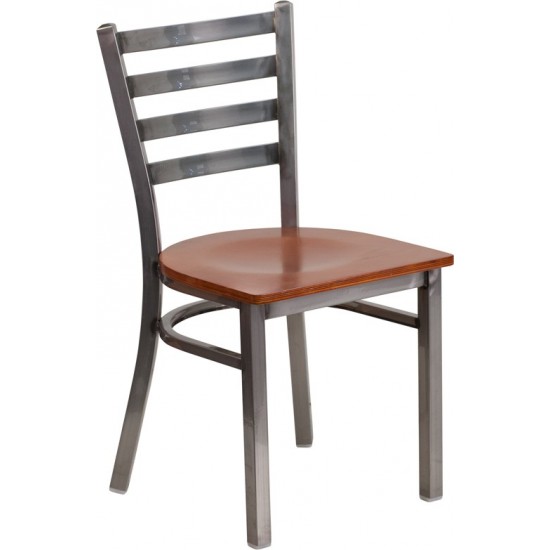 Clear Coated Ladder Back Metal Restaurant Chair - Cherry Wood Seat