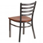 Clear Coated Ladder Back Metal Restaurant Chair - Cherry Wood Seat