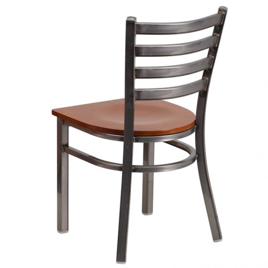 Clear Coated Ladder Back Metal Restaurant Chair - Cherry Wood Seat