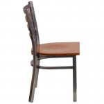 Clear Coated Ladder Back Metal Restaurant Chair - Cherry Wood Seat