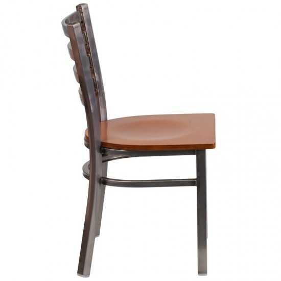 Clear Coated Ladder Back Metal Restaurant Chair - Cherry Wood Seat