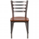 Clear Coated Ladder Back Metal Restaurant Chair - Cherry Wood Seat
