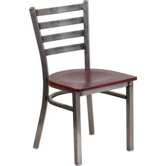 Clear Coated Ladder Back Metal Restaurant Chair - Mahogany Wood Seat