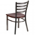 Clear Coated Ladder Back Metal Restaurant Chair - Mahogany Wood Seat