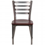 Clear Coated Ladder Back Metal Restaurant Chair - Mahogany Wood Seat