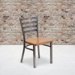 Clear Coated Ladder Back Metal Restaurant Chair - Natural Wood Seat