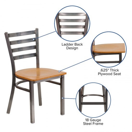 Clear Coated Ladder Back Metal Restaurant Chair - Natural Wood Seat