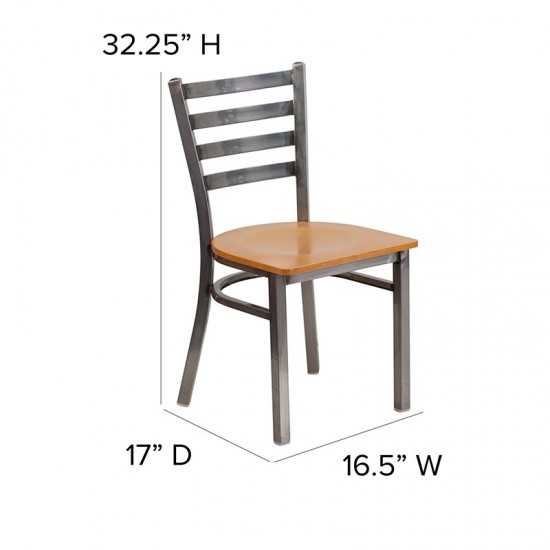 Clear Coated Ladder Back Metal Restaurant Chair - Natural Wood Seat